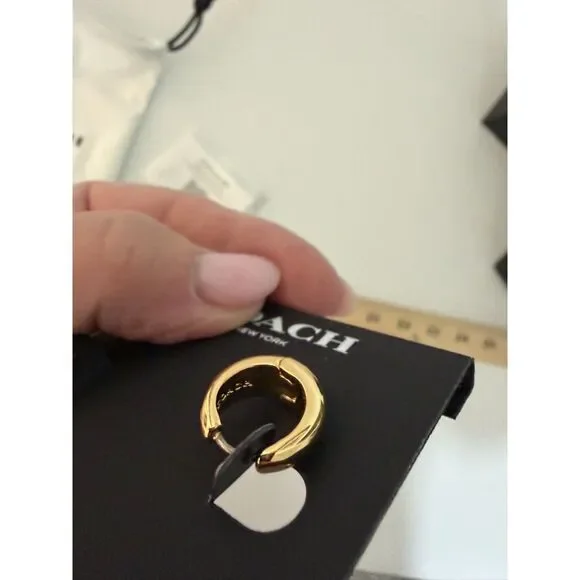 COACH  NEW gold toned huggie earrings with pouch - Picture 2 of 8